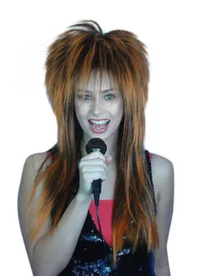 Cindy Lauper 80s Spiky Layered Wig Orange & Black Party Accessory