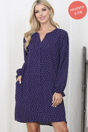 Collared Neckline Floral Long Sleeve Dress