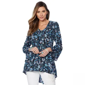 Curations Women's Floral Printed Bell Sleeve High Low Top