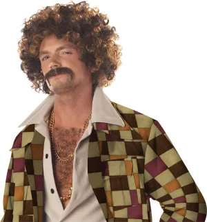 Disco Dirt Bag Wig & Mustache Adult Men Costume Accessories