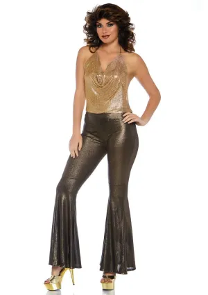 Disco Diva 70s Gold Mesh Halterneck and Flares Women's Costume