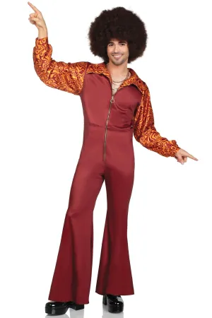 Disco Leisure Suit, Features Zip-Up Bell Bottom Jumpsuit
