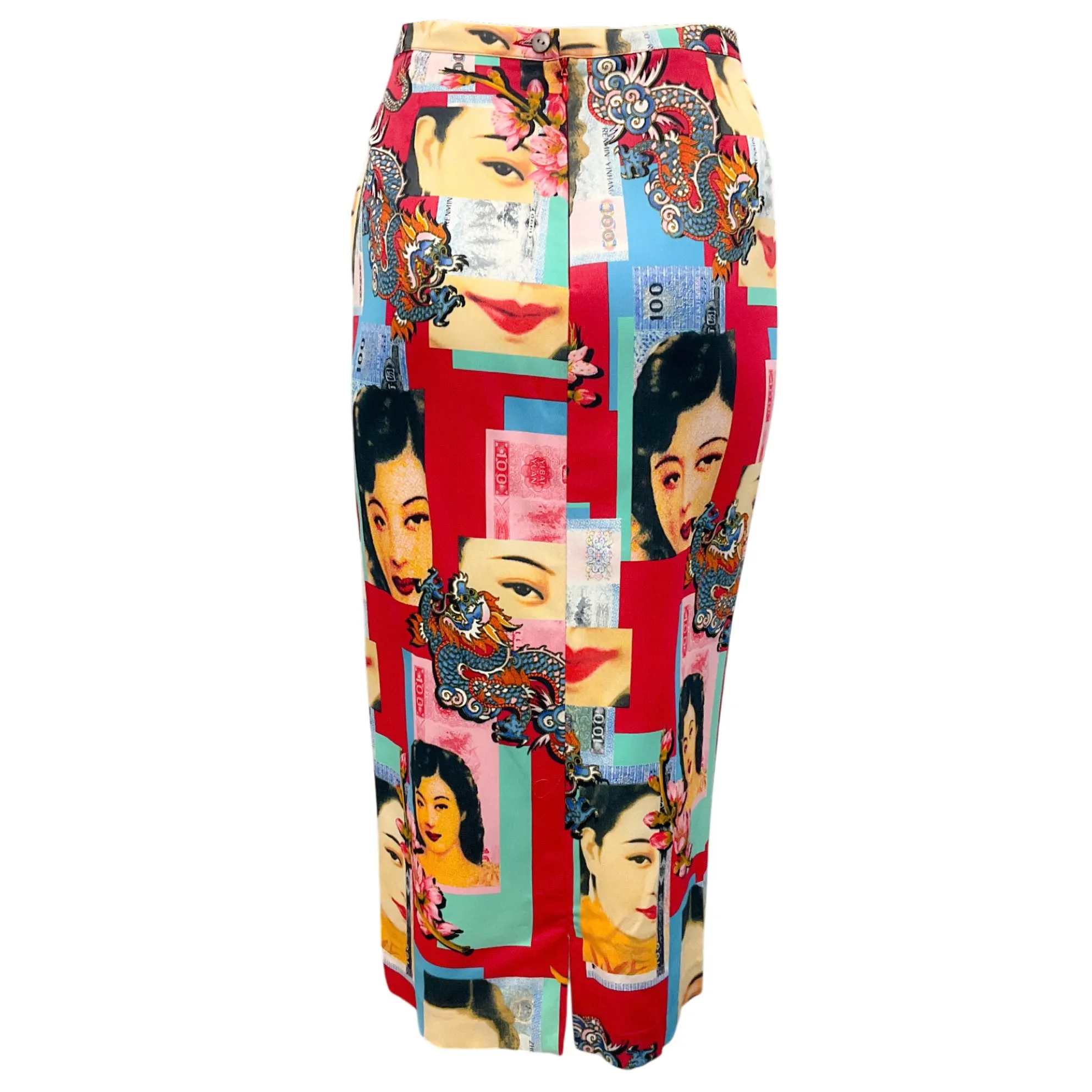 Dolce & Gabbana Vintage Red Printed Crepe Pencil Skirt