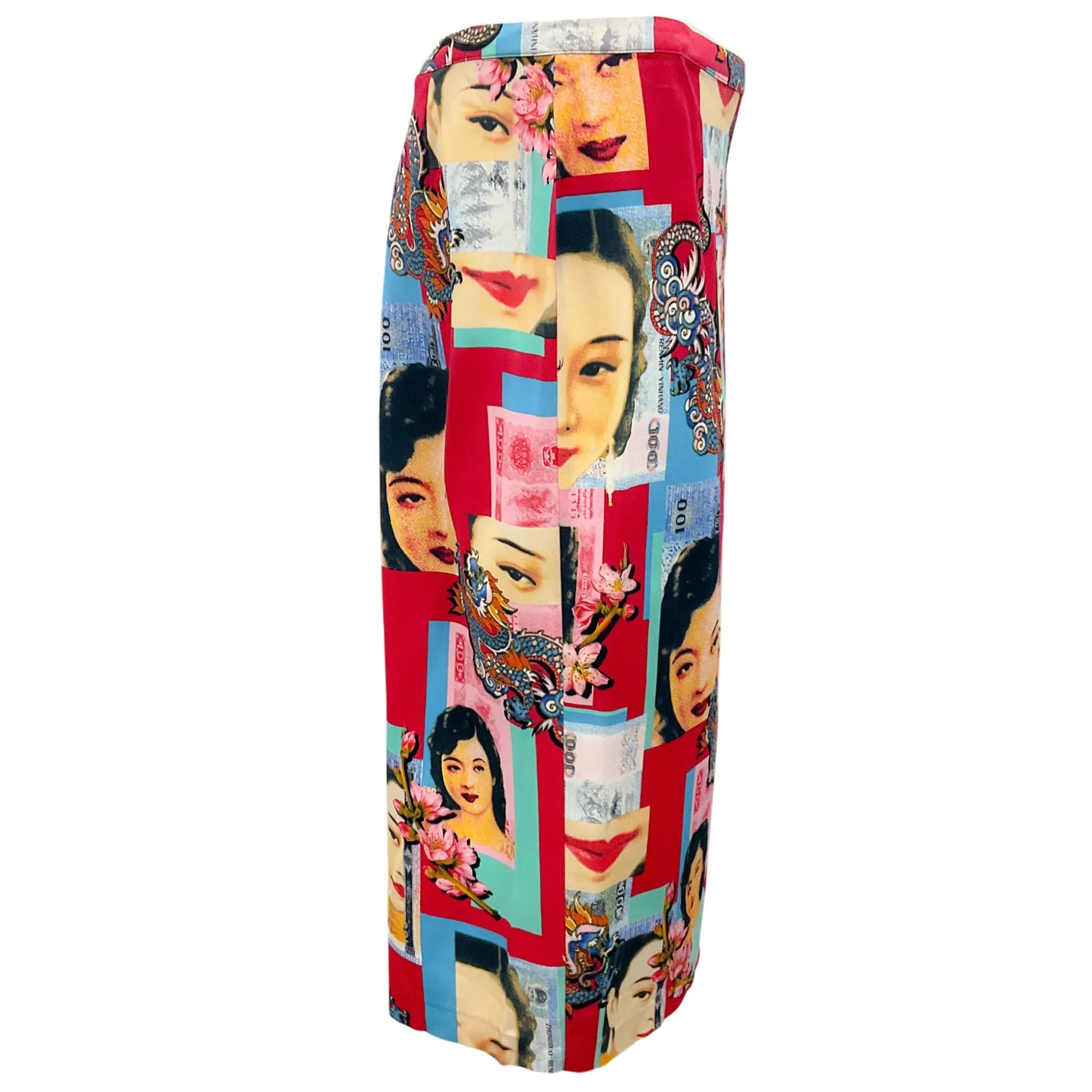 Dolce & Gabbana Vintage Red Printed Crepe Pencil Skirt
