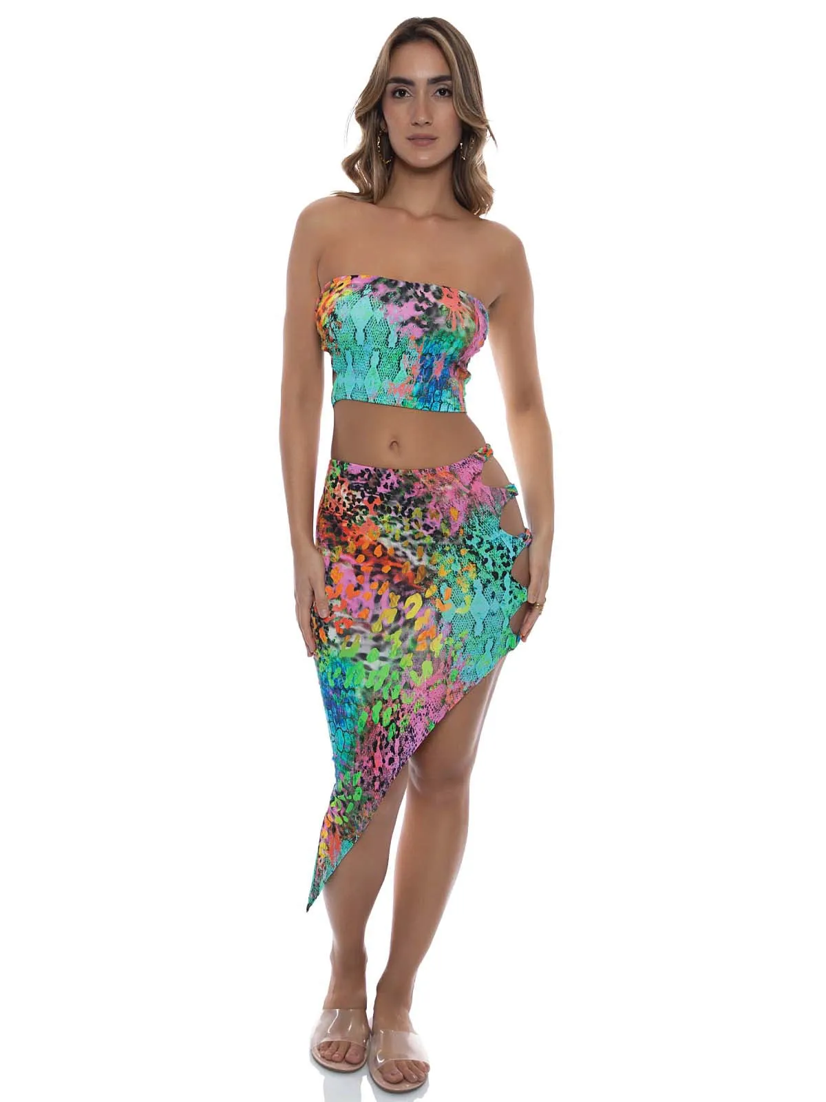 Double Knotted Side Cut Out Crop-Asymmetrical Waist Cut Out Skirt