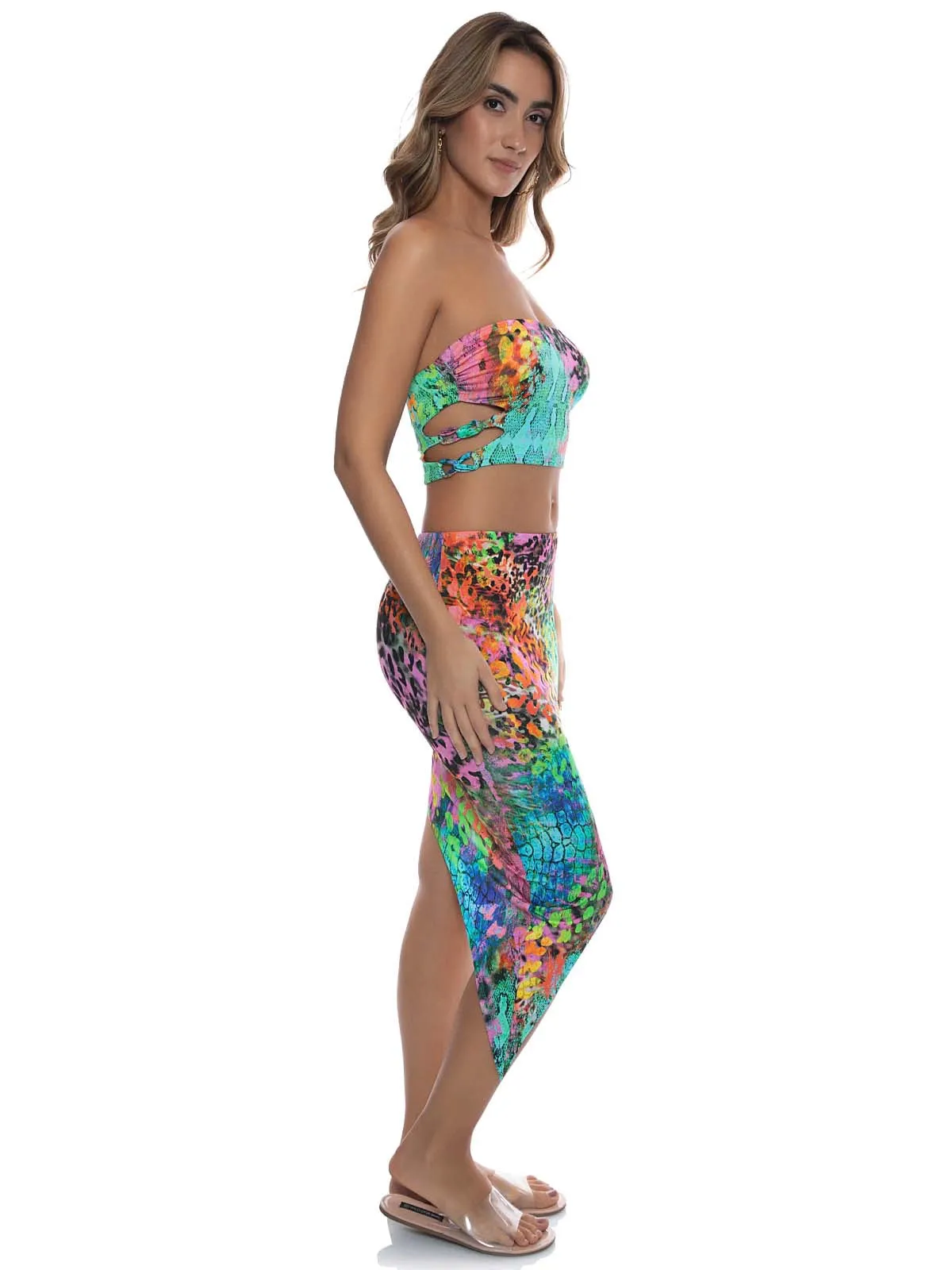 Double Knotted Side Cut Out Crop-Asymmetrical Waist Cut Out Skirt