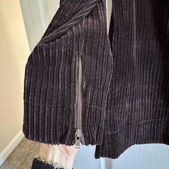 Eileen Fisher Corduroy Jacket Asymmetrical Zipper Brown Womens S