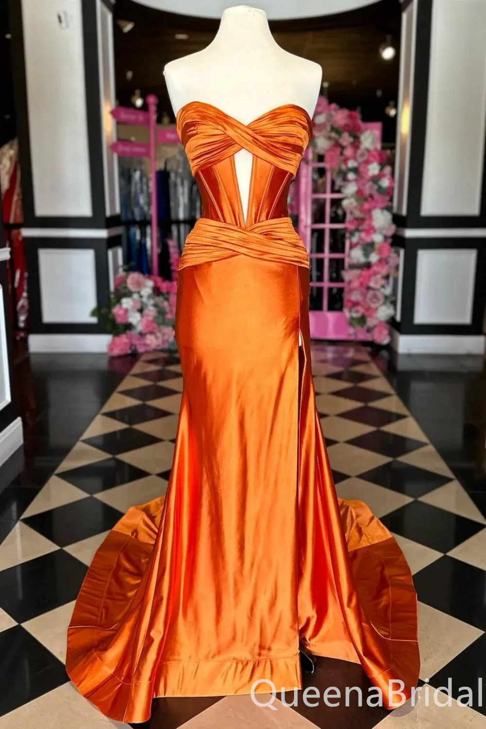 Elegant Strapless Sweetheart Mermaid Side Slit Party Dress Long Prom Dresses to Impress ,WGP1682