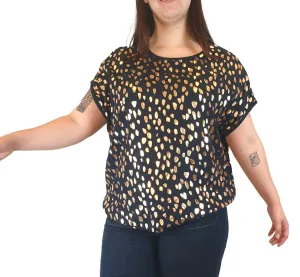 Elk black top with gold asymmetrical dot print size 14
