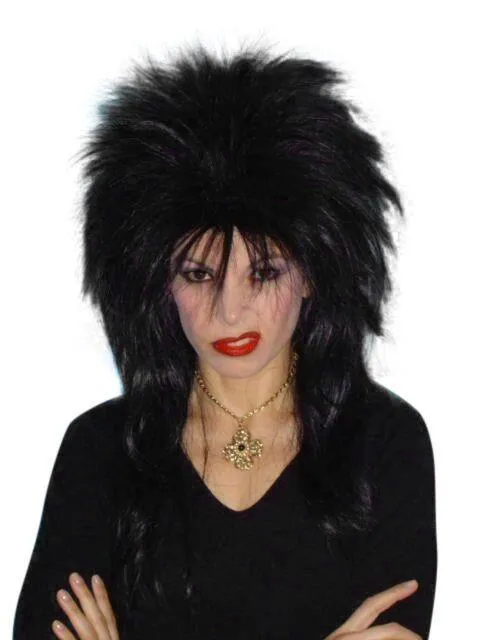 Elvira Black 80's Wig Spiky Layered Party Costume Halloween Mullet