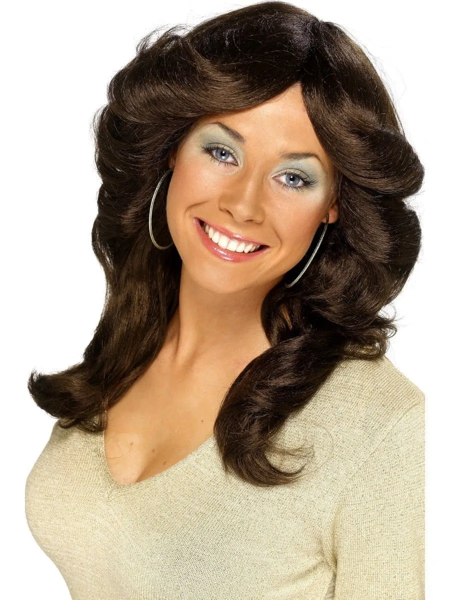 Farrah Flick 70s Disco Layered Wavy Brown Wig