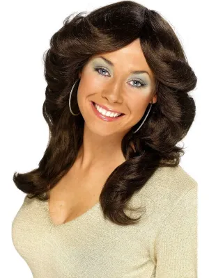 Farrah Flick 70s Disco Layered Wavy Brown Wig