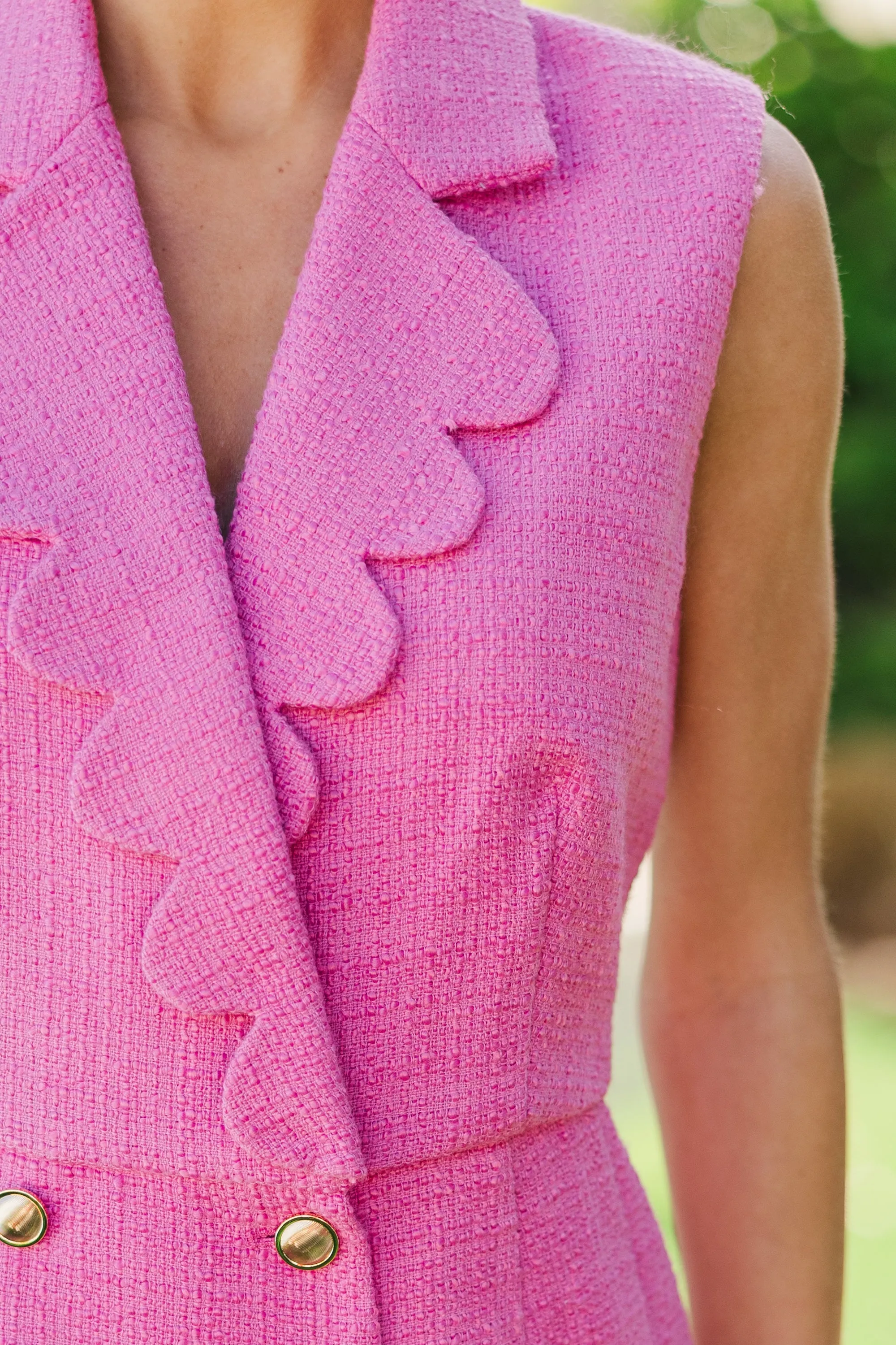 Feeling Close Pink Tweed Scalloped Romper