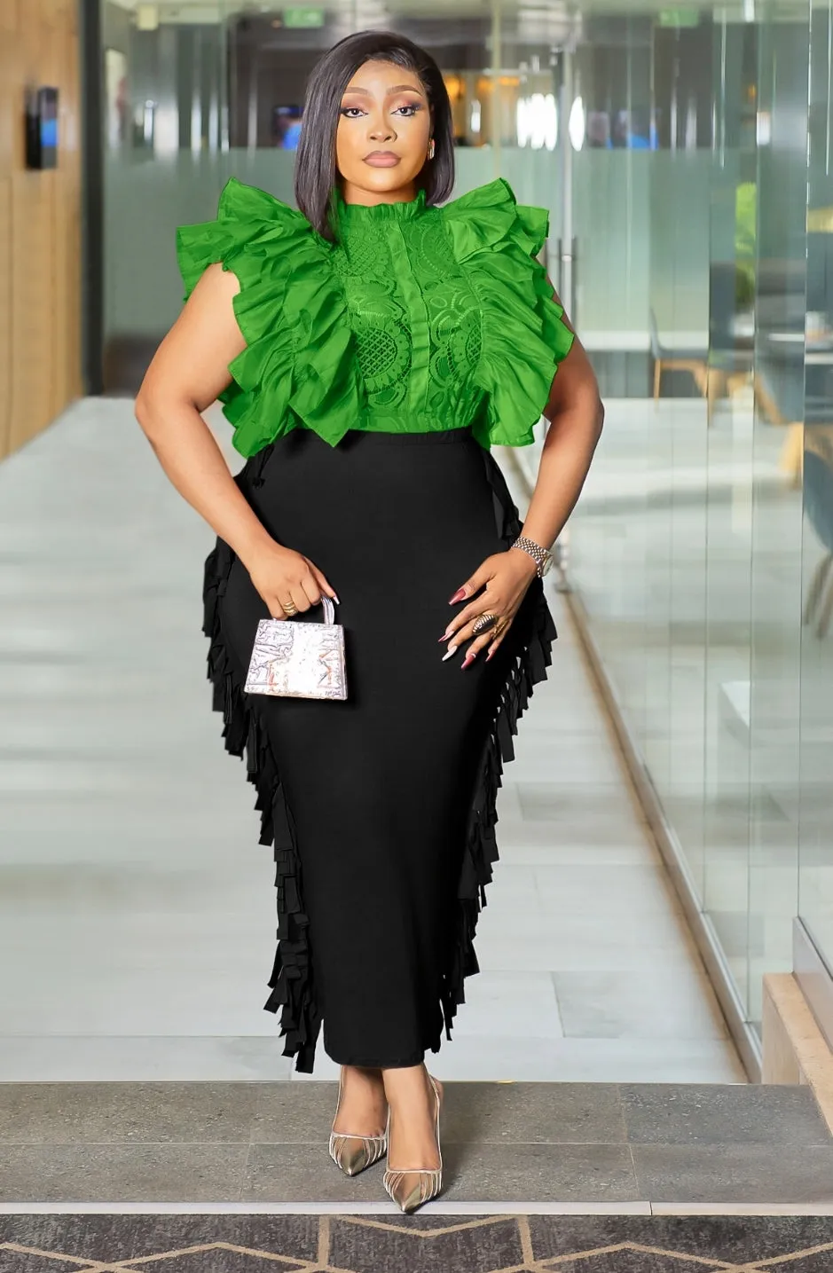 Flutter Diva- Lace Front Ruffle Sleeve CROP BLOUSE (New! Five colors!)