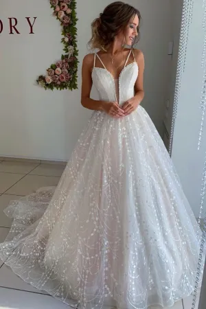 Full Lace Wedding Gown with Plunging Neckline