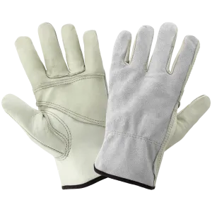 Global Glove & Safety 3200PP Economy Grade Gray Cowhide Grain Patch Palm Leather Gloves