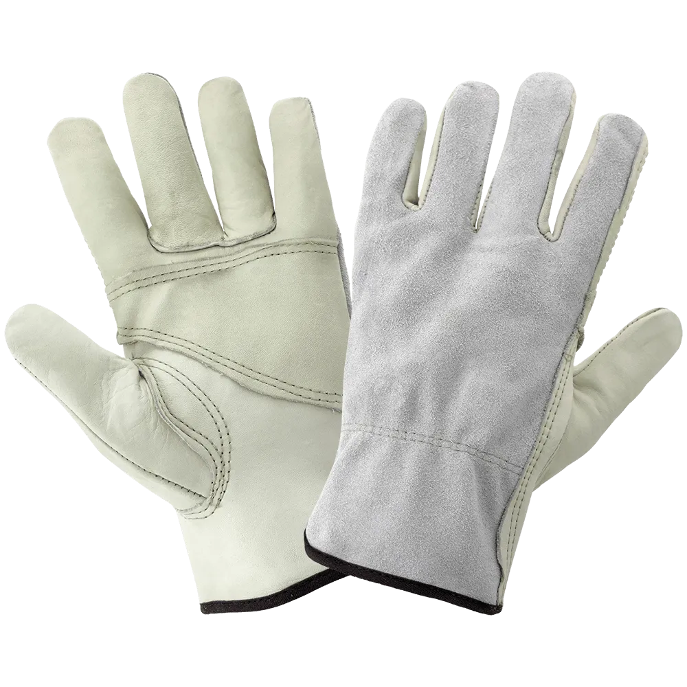 Global Glove & Safety 3200PP Economy Grade Gray Cowhide Grain Patch Palm Leather Gloves