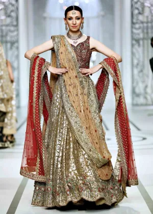 Golden Pakistani Designer Lehenga with Red Choli #BN1103