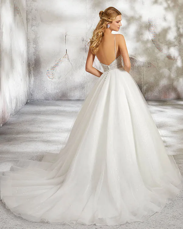 Gorgeous Wedding Dresses Ball Gown with Plunging Illusion Neckline Sexy Bridal Wedding Gowns Tulle Skirt