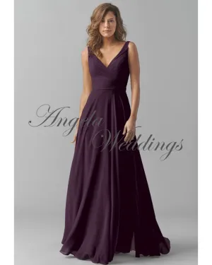 Grape Bridesmaid Dresses 2018 V Neckline Chiffon Floor Length