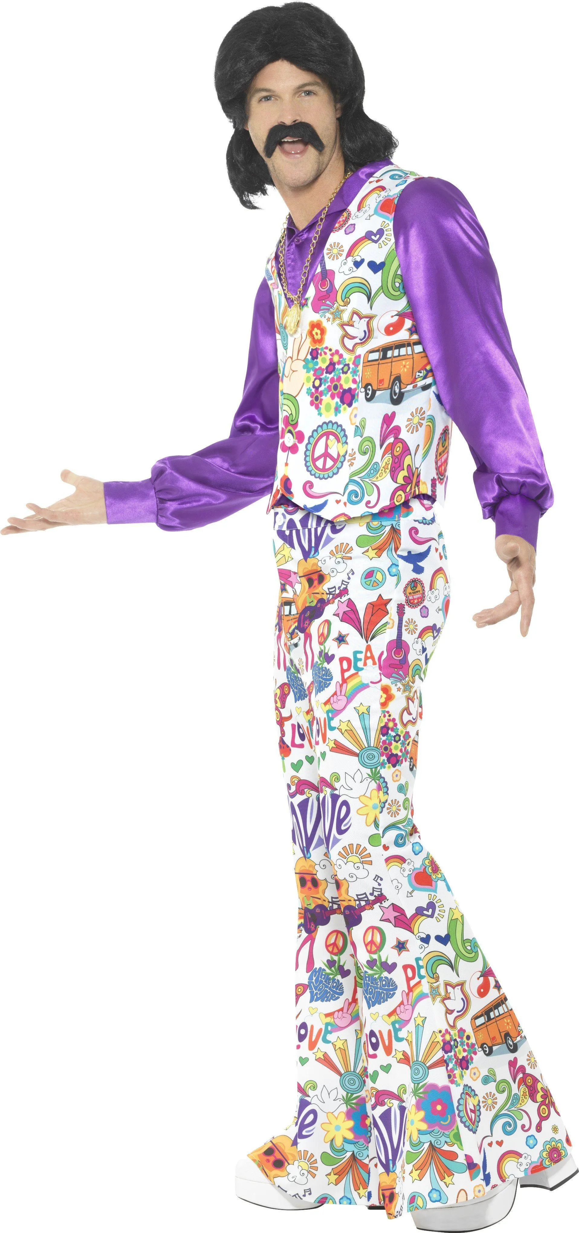 Groovy 60s Hippie Mens Disco Flares and Vest Suit