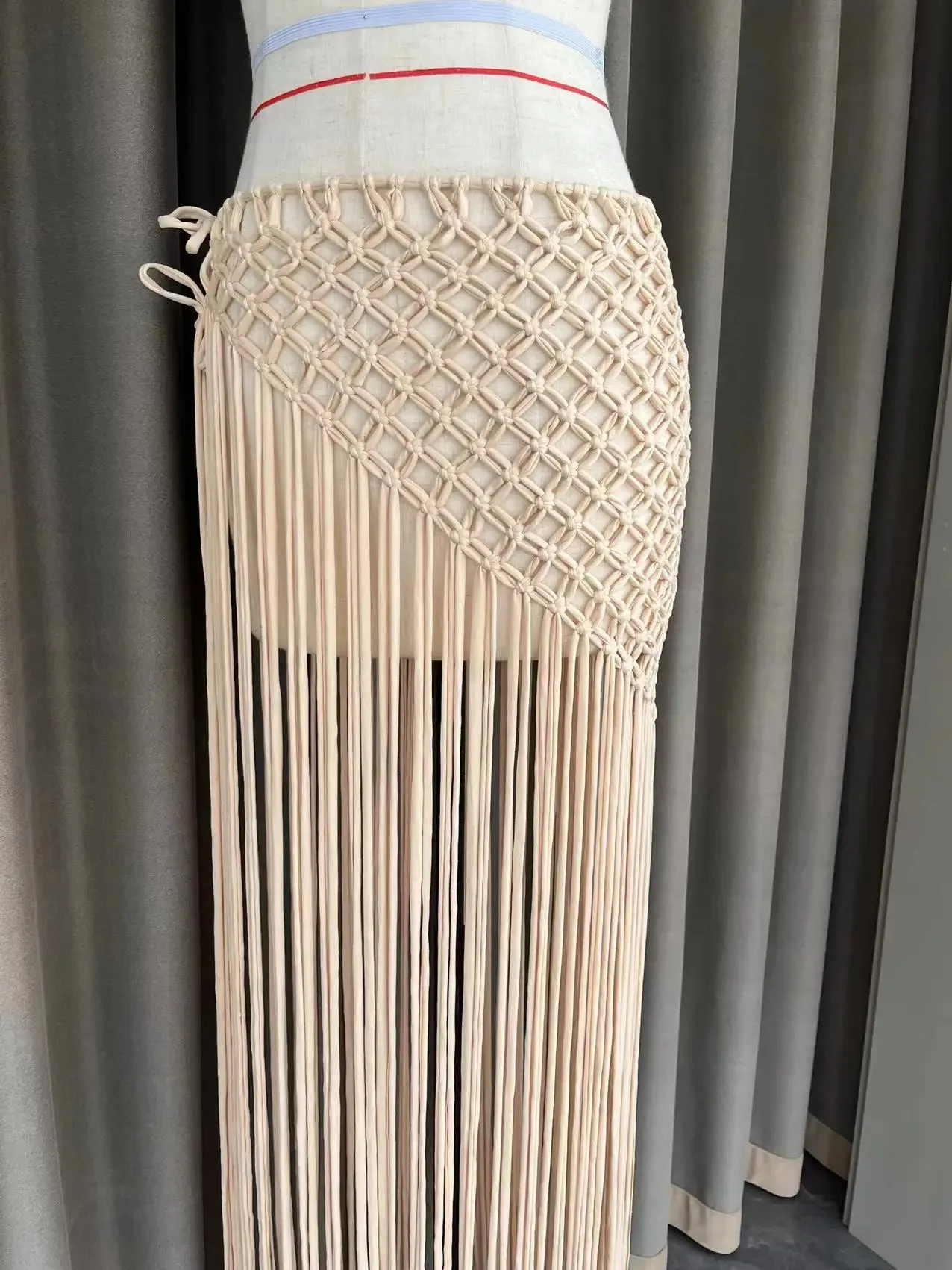 Hand Made Crochet Tassel Maxi Skirts for Women Boutique Fashion Sexy Side Split Knitted Long Beach Cover Ups Casual
