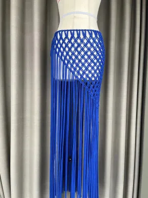 Hand Made Crochet Tassel Maxi Skirts for Women Boutique Fashion Sexy Side Split Knitted Long Beach Cover Ups Casual
