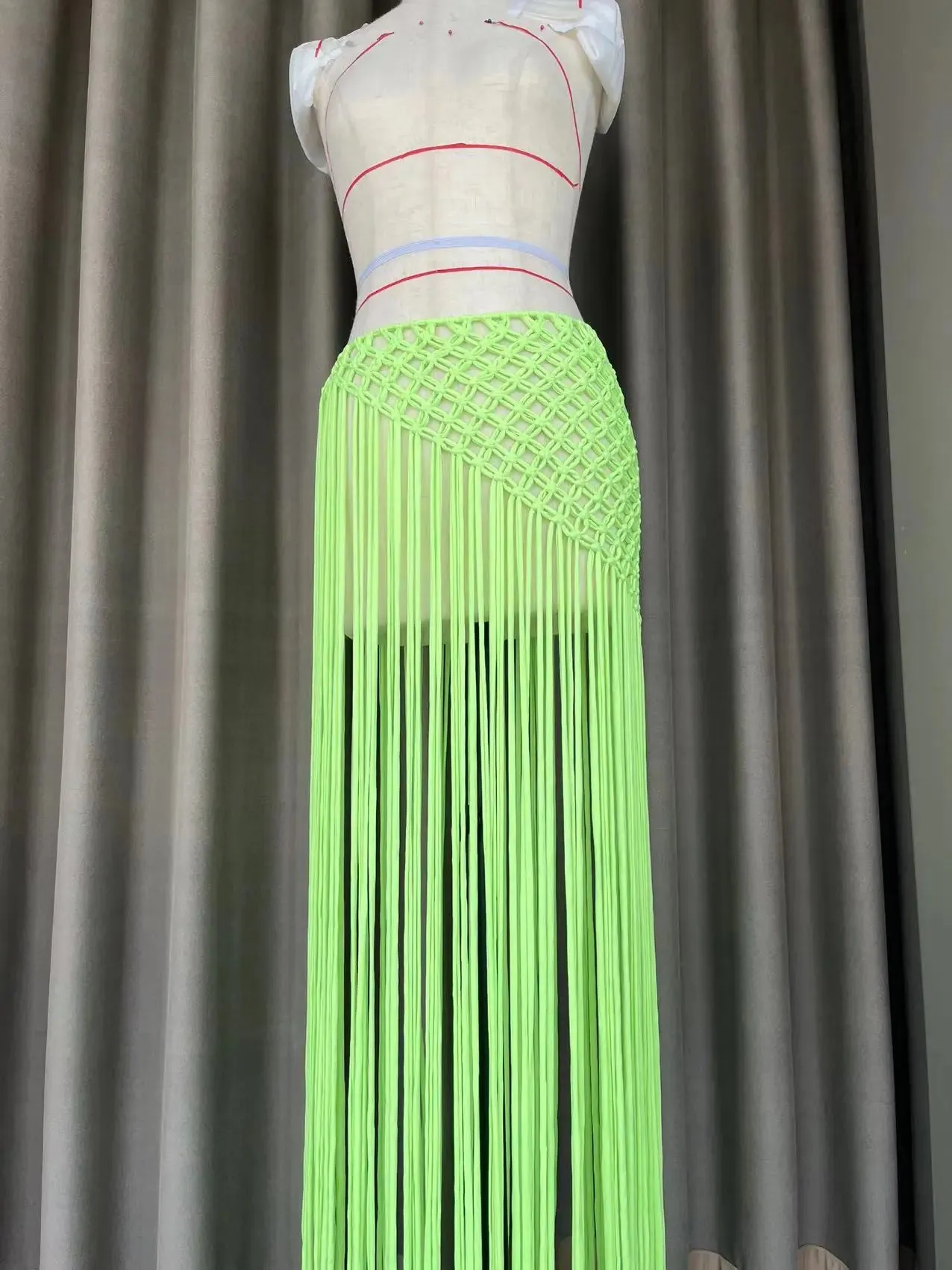 Hand Made Crochet Tassel Maxi Skirts for Women Boutique Fashion Sexy Side Split Knitted Long Beach Cover Ups Casual