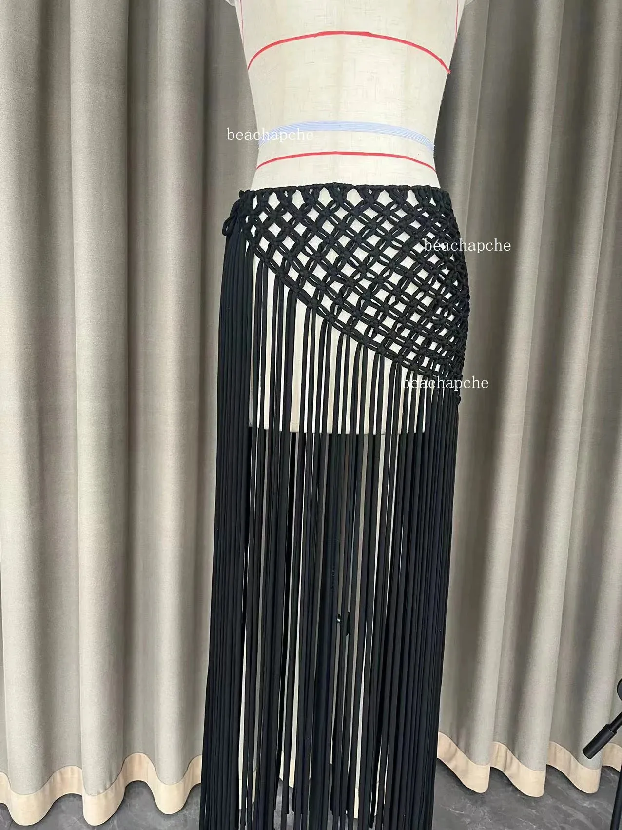 Hand Made Crochet Tassel Maxi Skirts for Women Boutique Fashion Sexy Side Split Knitted Long Beach Cover Ups Casual