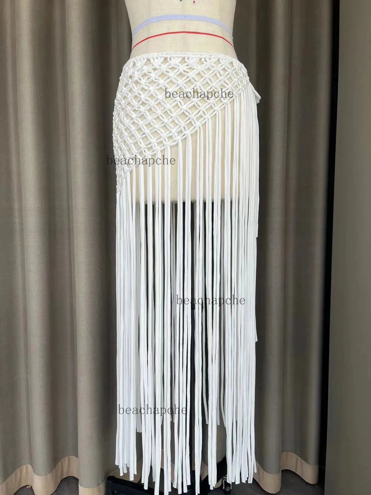 Hand Made Crochet Tassel Maxi Skirts for Women Boutique Fashion Sexy Side Split Knitted Long Beach Cover Ups Casual