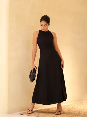 High Neck Princess Seam Detailed Midi Dress