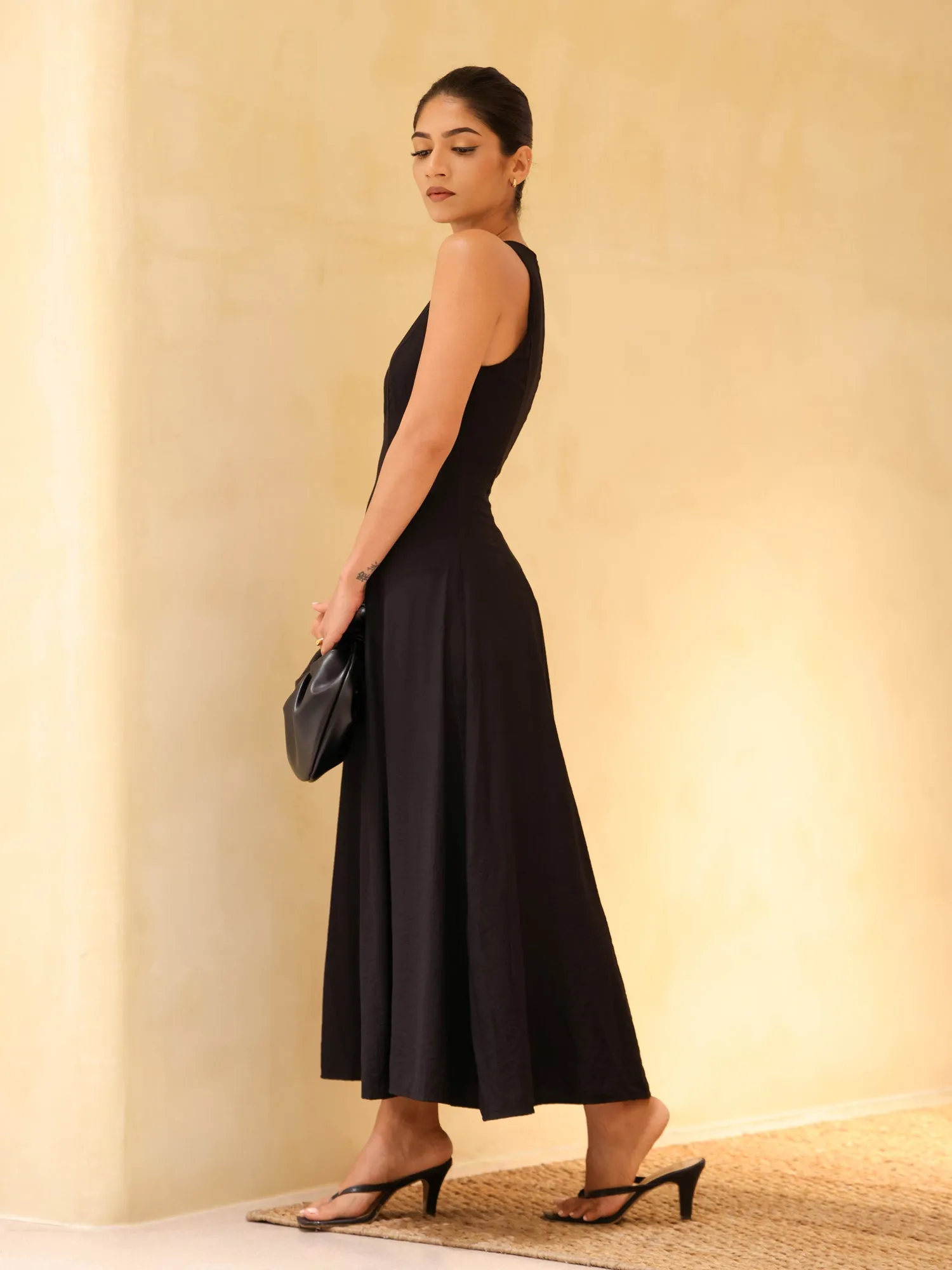 High Neck Princess Seam Detailed Midi Dress
