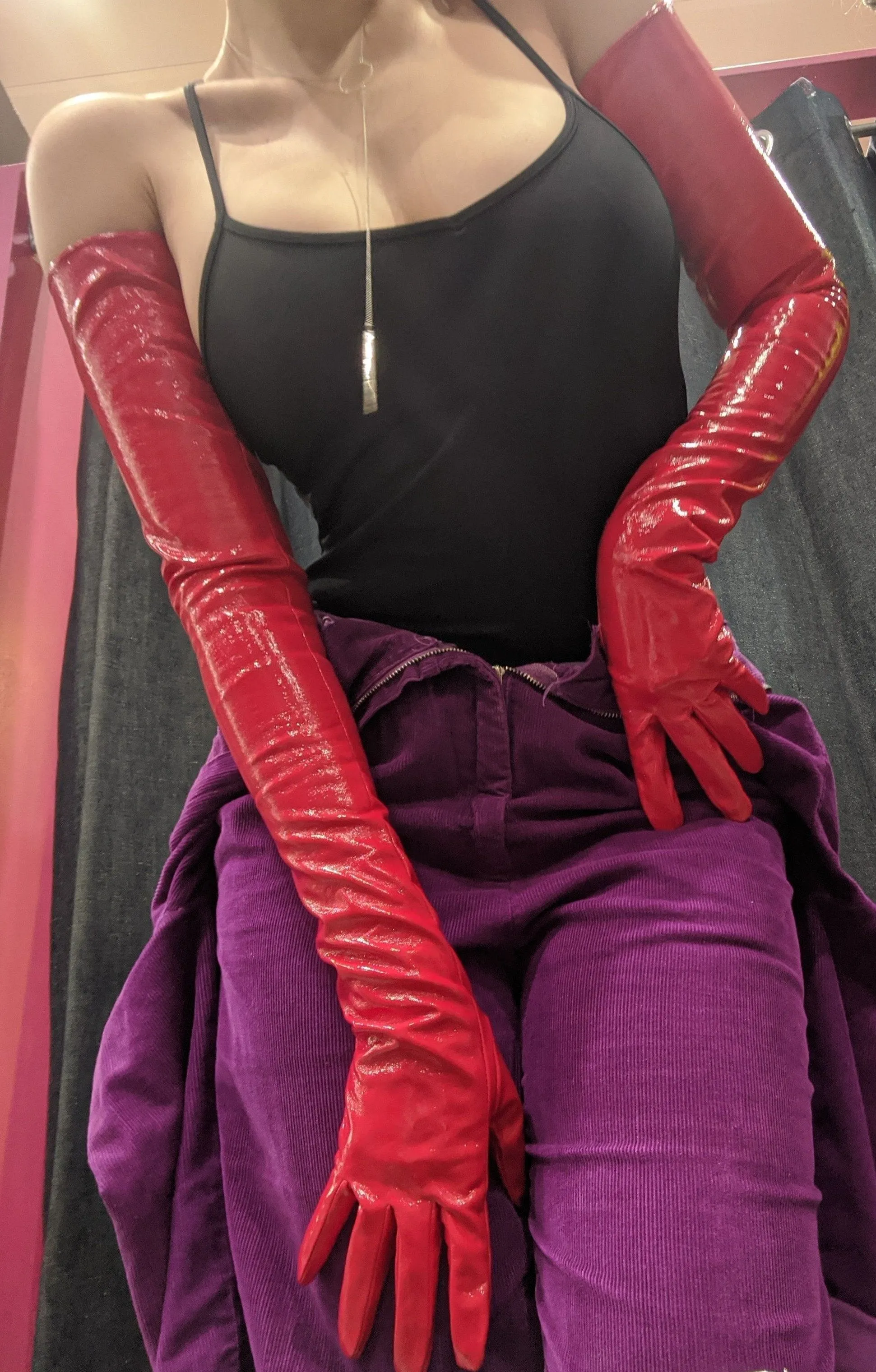 High Shine PVC Opera Length Gloves