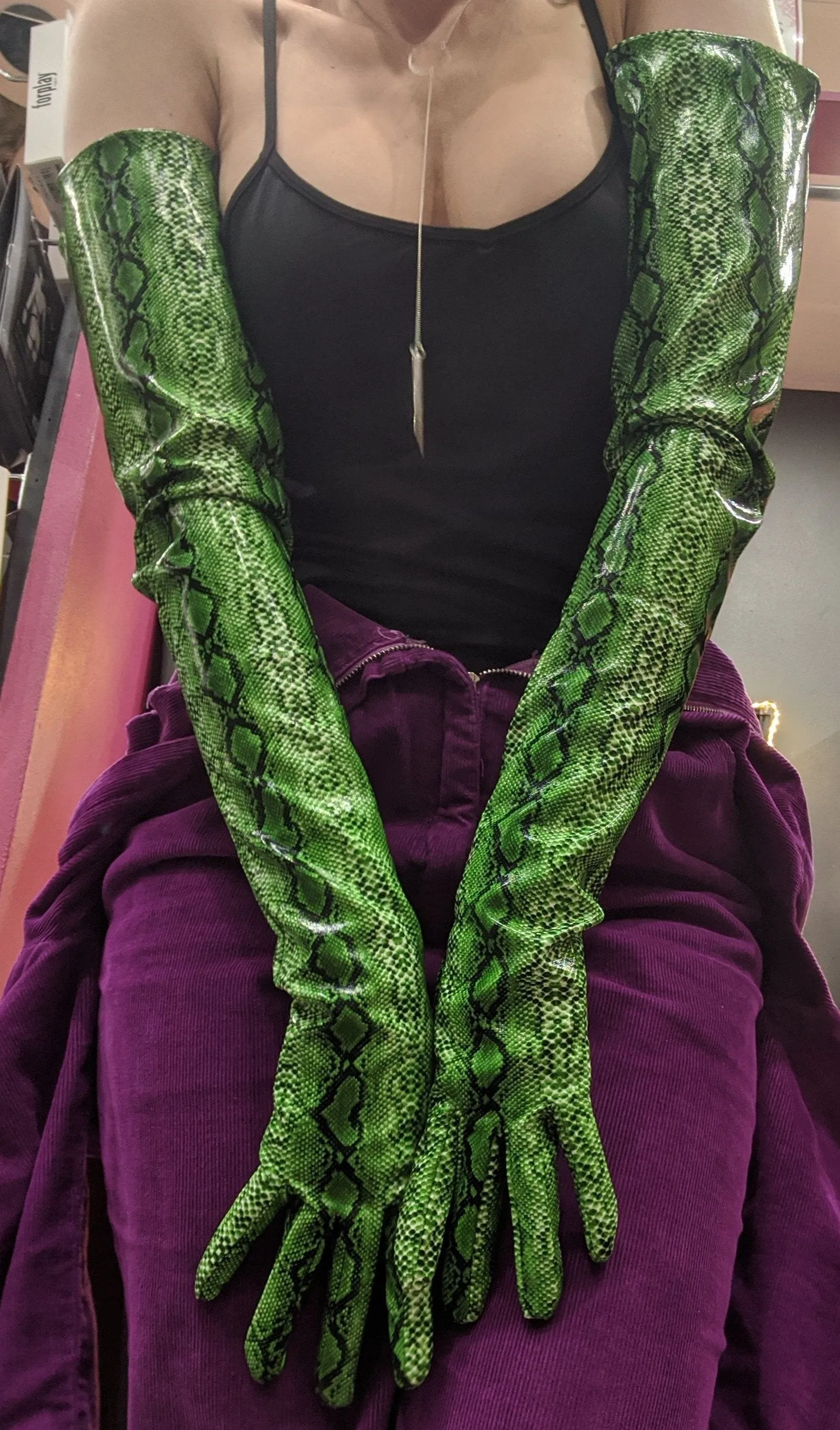 High Shine PVC Opera Length Gloves