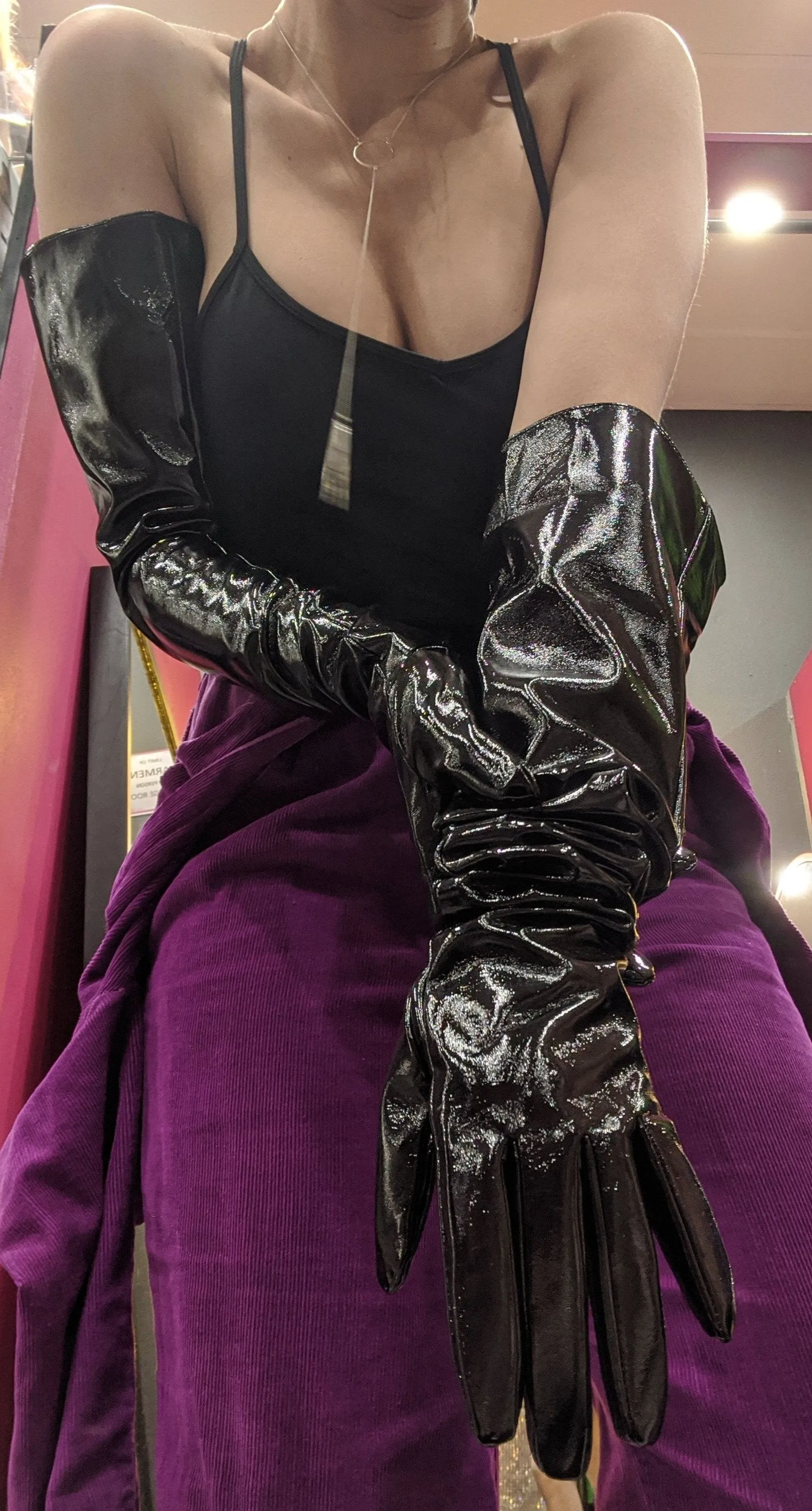 High Shine PVC Opera Length Gloves