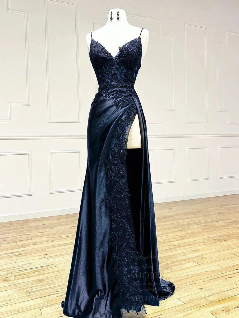 Hot 2024 Black Long Prom Dress Lace V Neck Formal Dresses A Line High split