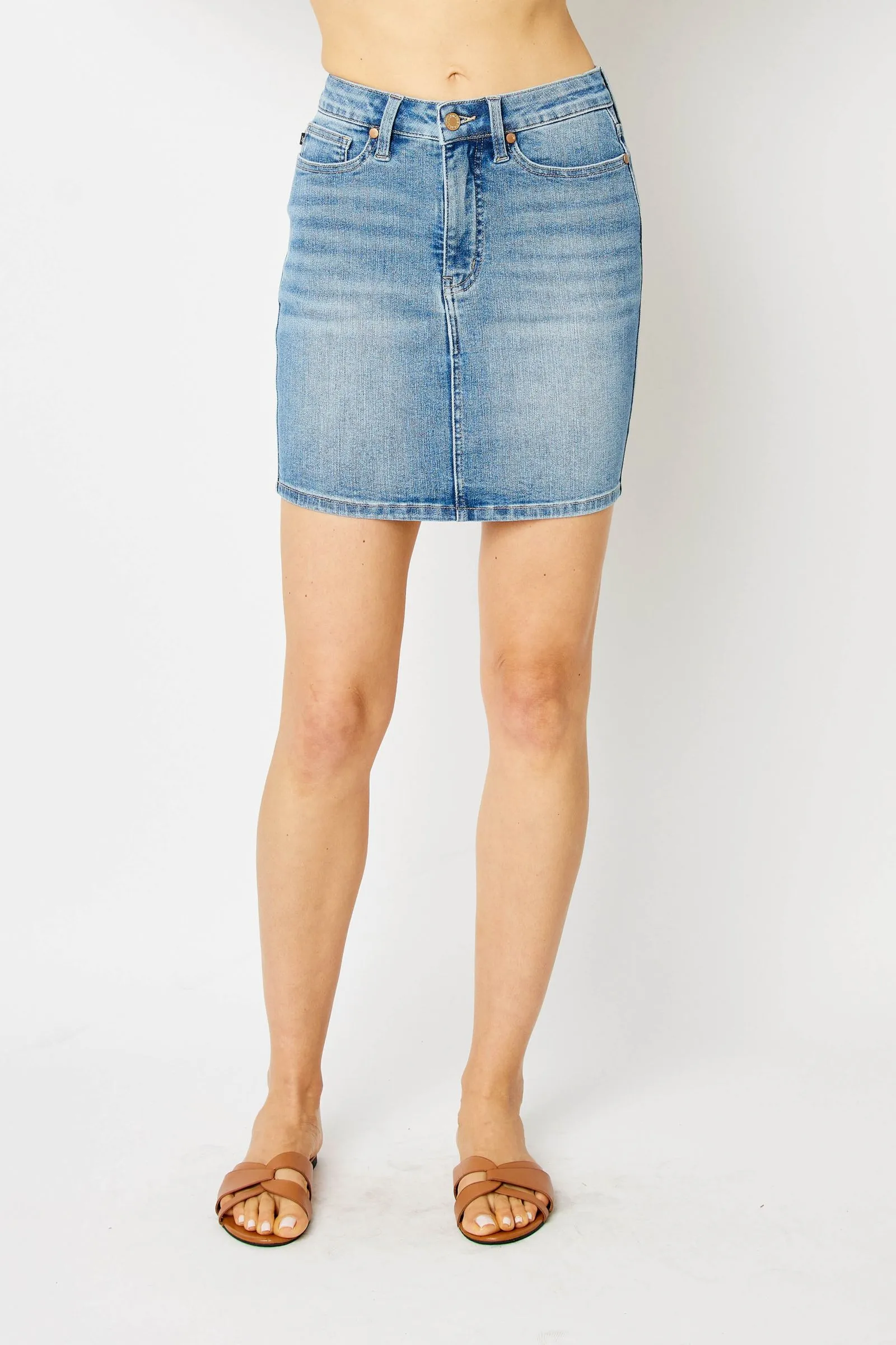 HW TUMMY CONTROL DENIM SKIRT BY JUDY BLUE