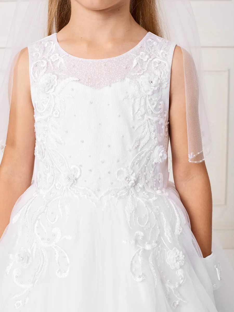 Illusion Neckline Lace & Pearl Dress 5807