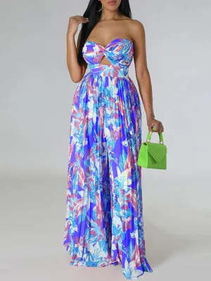 Indiebeautie Printed Strapless Pleated Jumpsuit