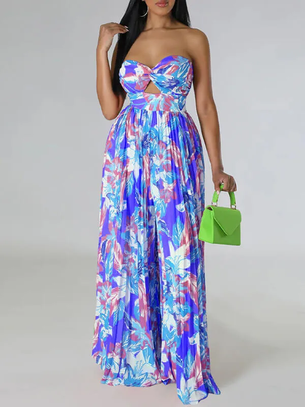 Indiebeautie Printed Strapless Pleated Jumpsuit