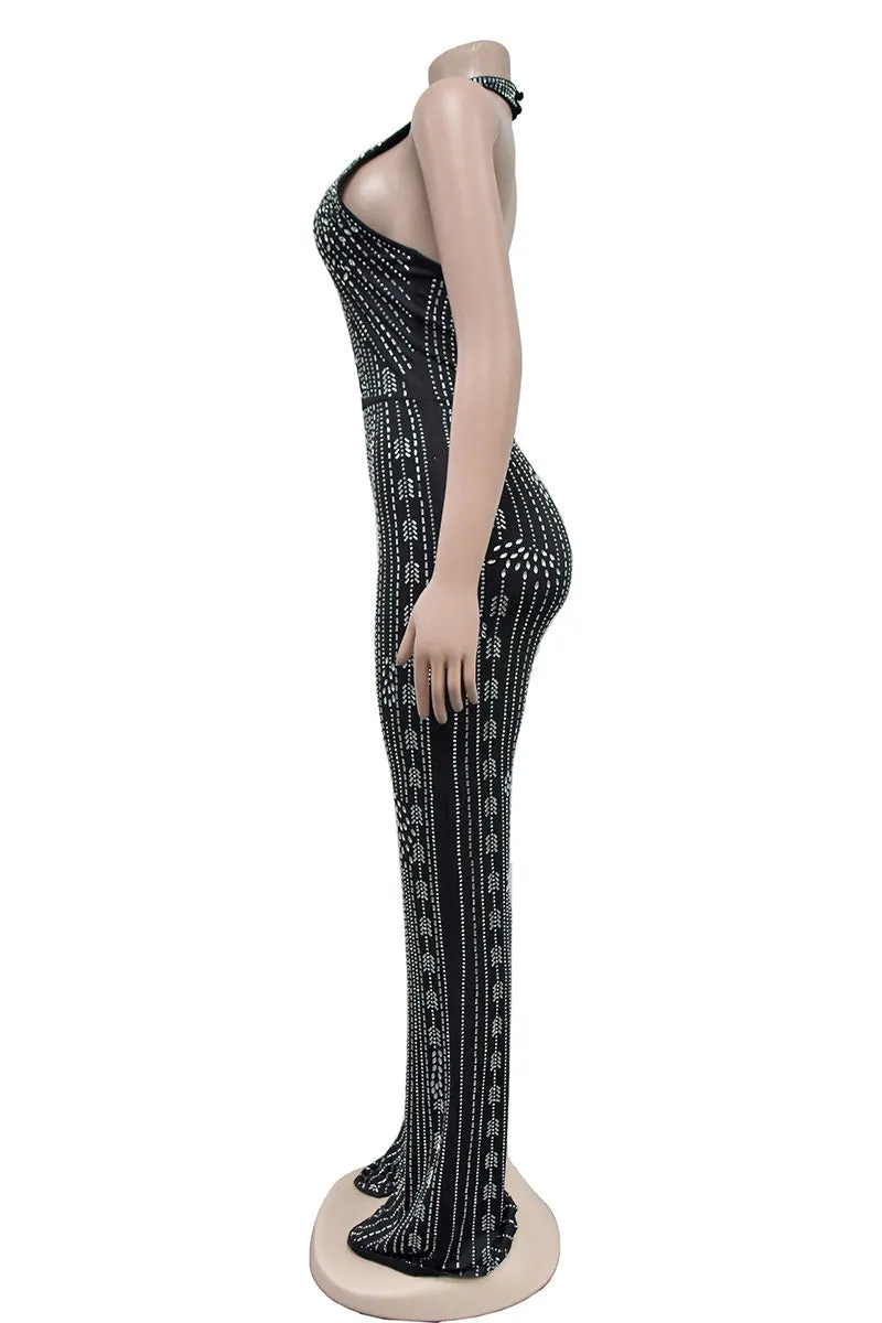 JM0382 Halter Rhinestones Jumpsuits