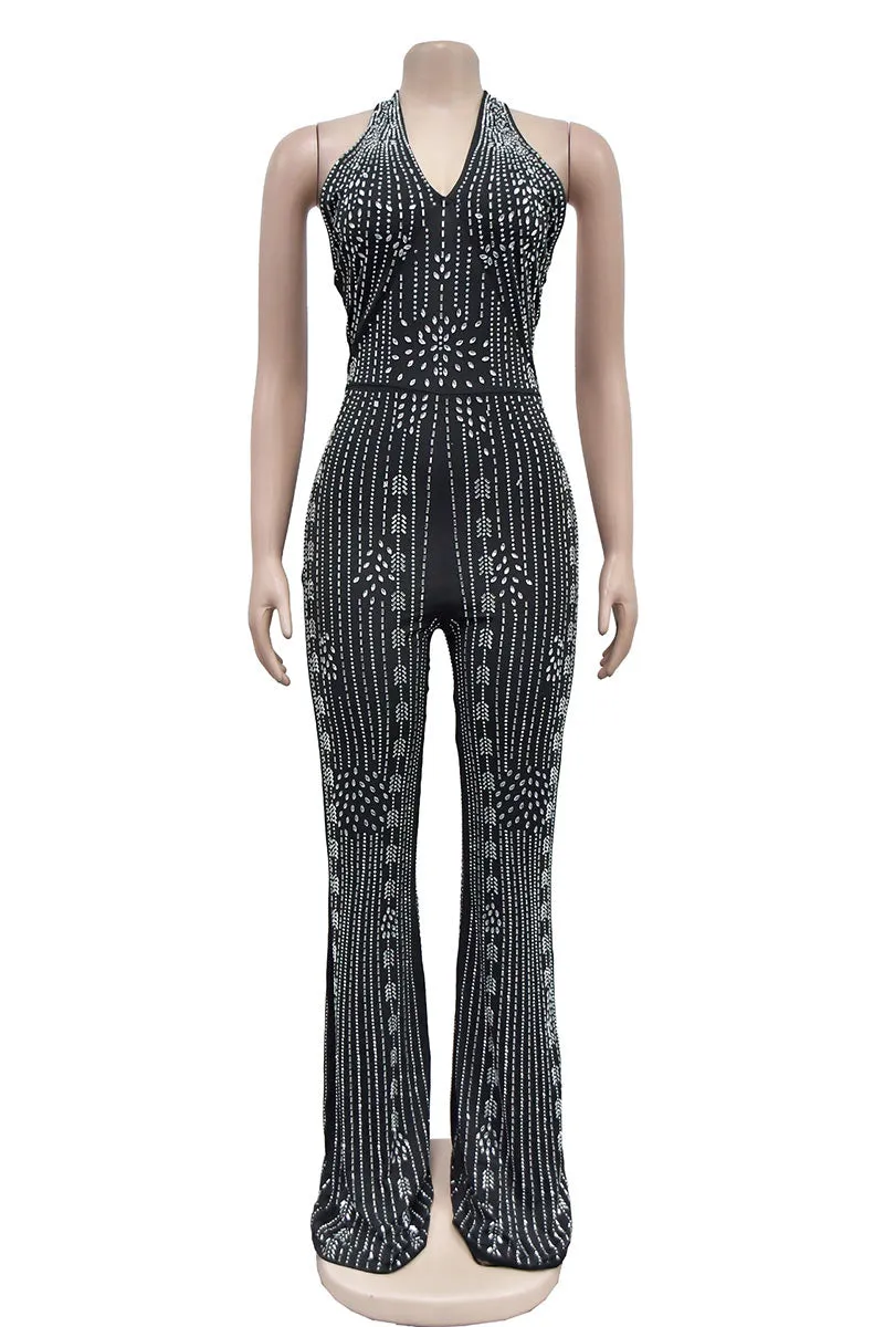 JM0382 Halter Rhinestones Jumpsuits