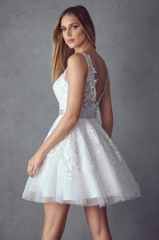 Juliet 853 Homecoming Short Dress Floral Lace Applique A-Line