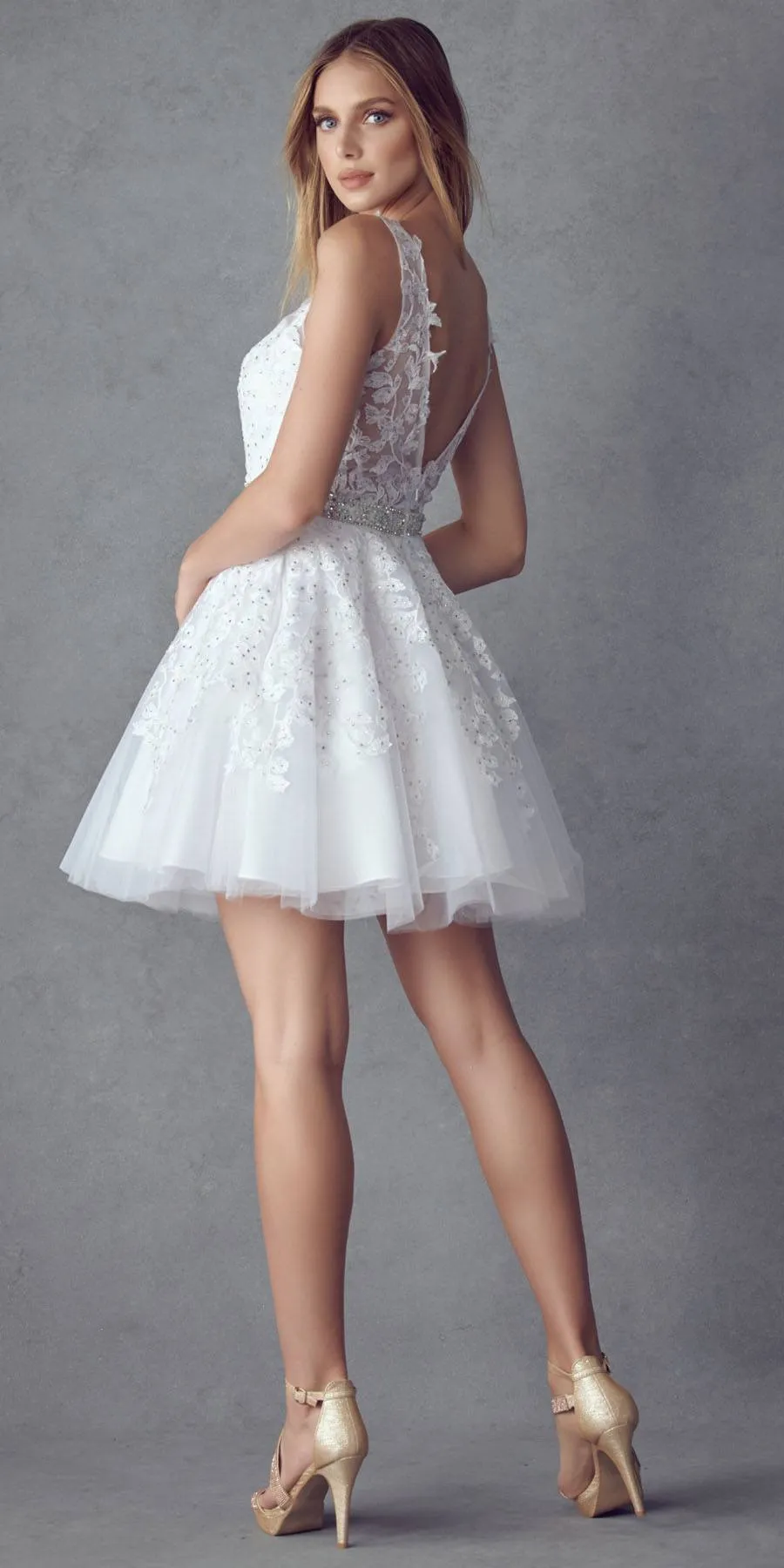Juliet 853 Homecoming Short Dress Floral Lace Applique A-Line