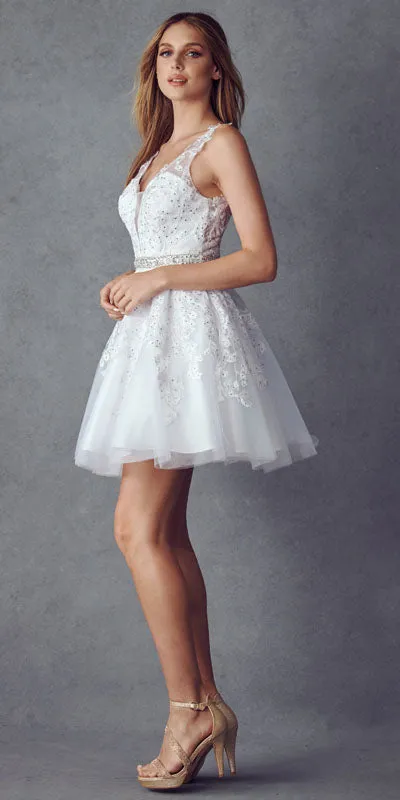 Juliet 853 Homecoming Short Dress Floral Lace Applique A-Line
