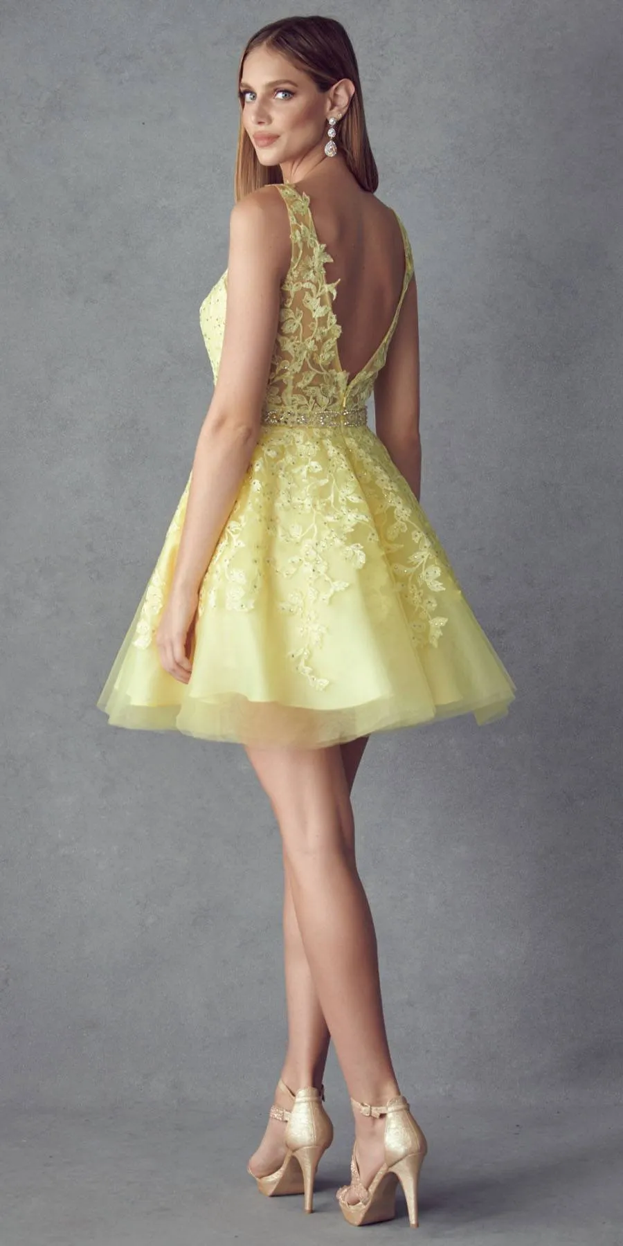 Juliet 853 Homecoming Short Dress Floral Lace Applique A-Line