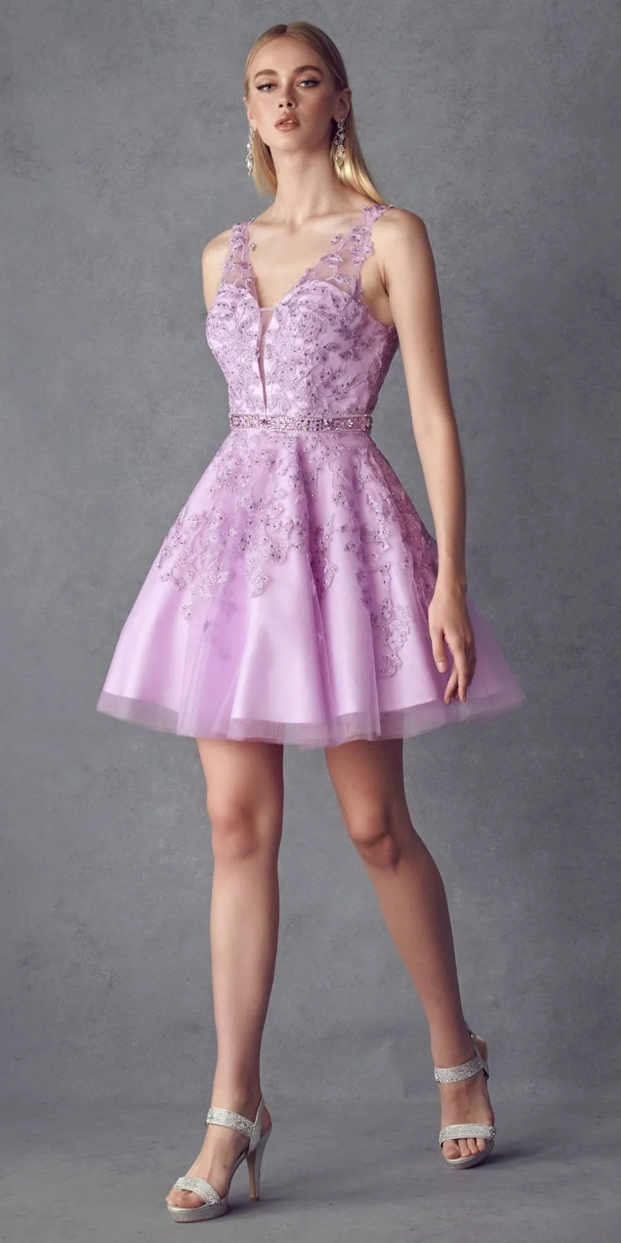 Juliet 853 Homecoming Short Dress Floral Lace Applique A-Line
