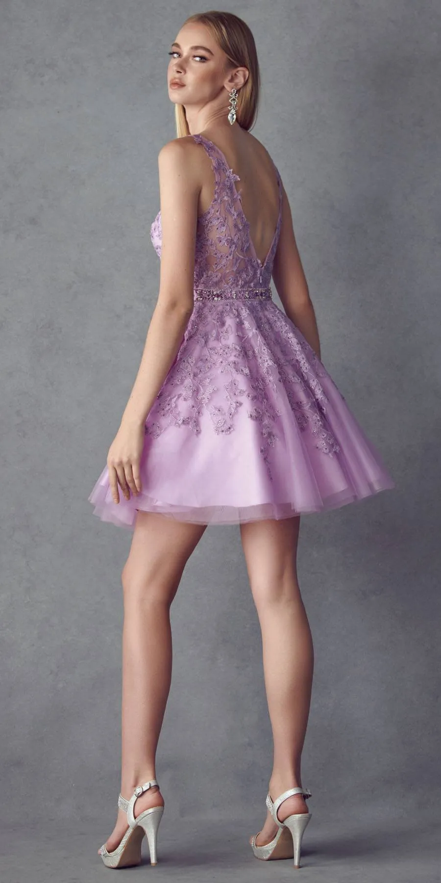 Juliet 853 Homecoming Short Dress Floral Lace Applique A-Line