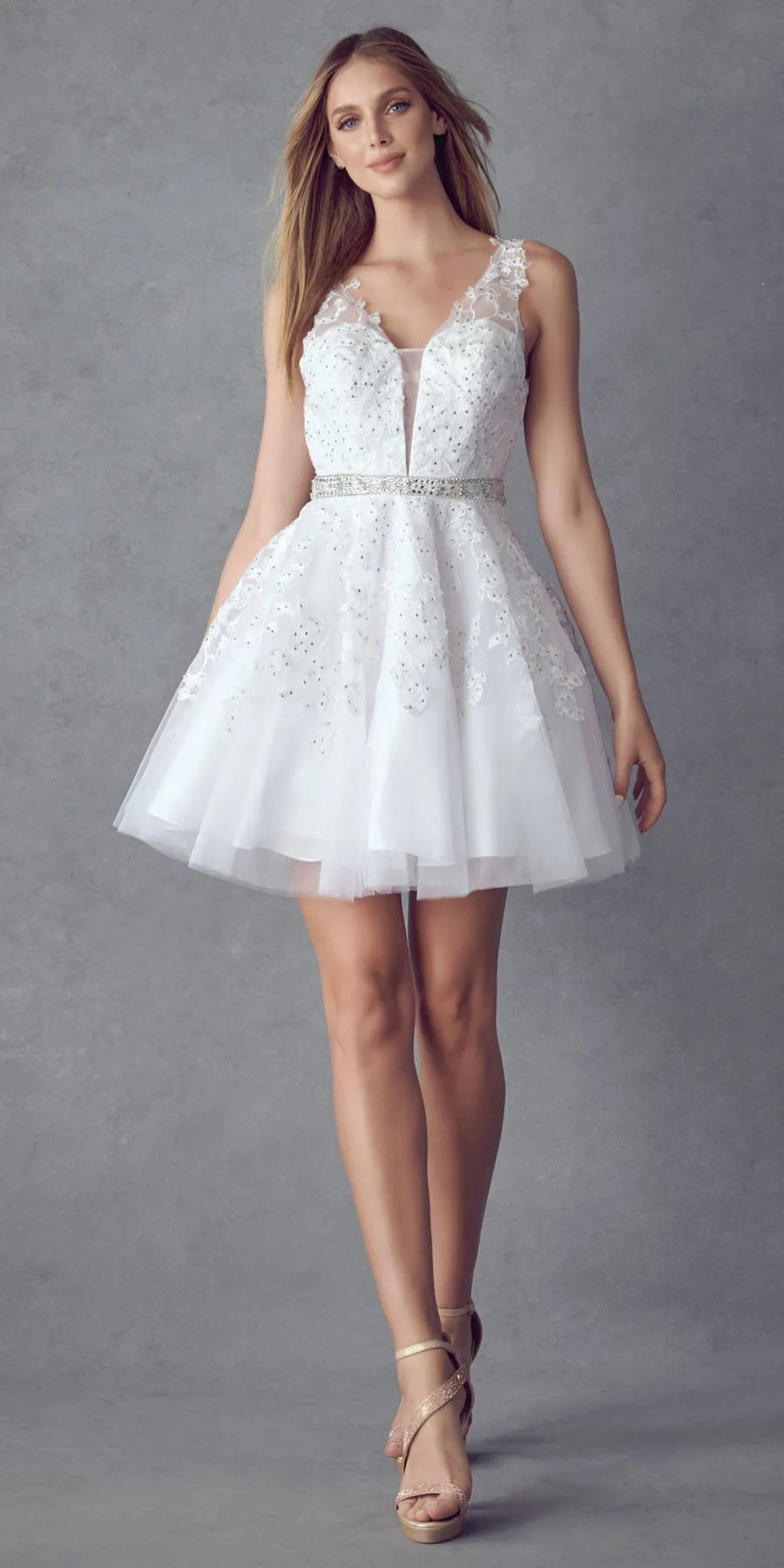Juliet 853 Homecoming Short Dress Floral Lace Applique A-Line