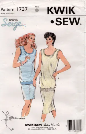 Kwik Sew 1737 Womens Stretch Drop Waisted Tank Top & Slim Skirt 1980s Vintage Sewing Pattern Size XS - L UNCUT Factory Folded